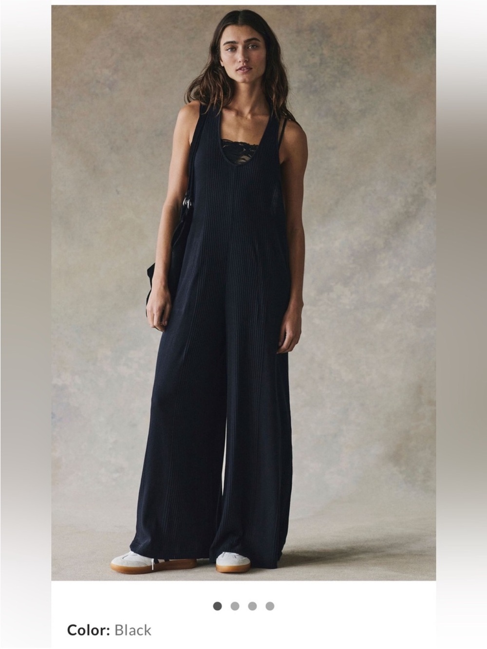 Free People Black Ribbed Zena Wide-Leg Jumpsuit—BRAND NEW
